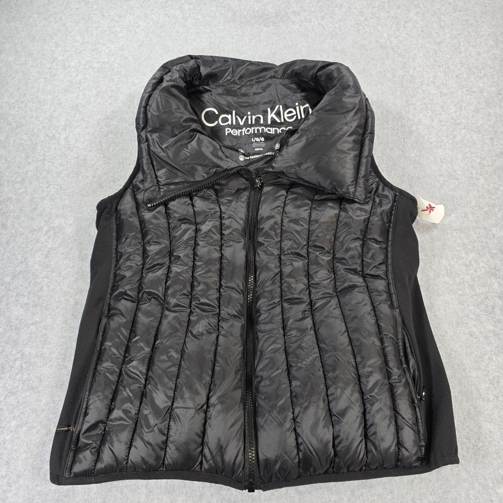 Calvin Klein Performance Womens Black Quilted Puffer Vest Repel Full Zip L